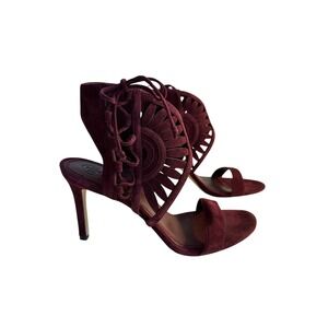 Tory Burch Leyla Suede Lace Up Heel‎ Sandals Size 8.5 Merlot Purple Boho Chic